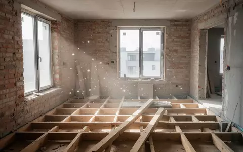 Rohbau eines Wohnraums während der Renovierungsphase mit freiliegendem Mauerwerk und natürlichem Lichteinfall. - Foto: über boerse-global.de