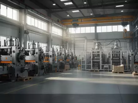 Eine weitläufige, leere Industriehalle mit modernen Produktionsmaschinen in einer Fertigungsanlage bei Tageslicht. - Foto: über boerse-global.de