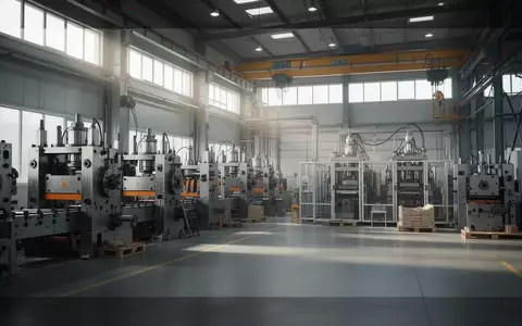 Eine weitläufige, leere Industriehalle mit modernen Produktionsmaschinen in einer Fertigungsanlage bei Tageslicht. - Foto: über boerse-global.de