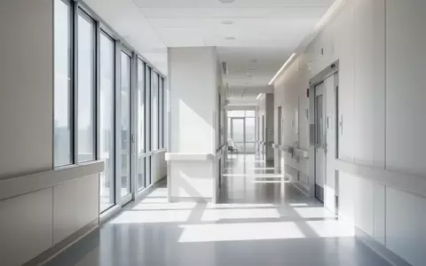 Ein heller, moderner Krankenhausflur mit klaren architektonischen Linien und natürlichem Lichteinfall. - Foto: über boerse-global.de