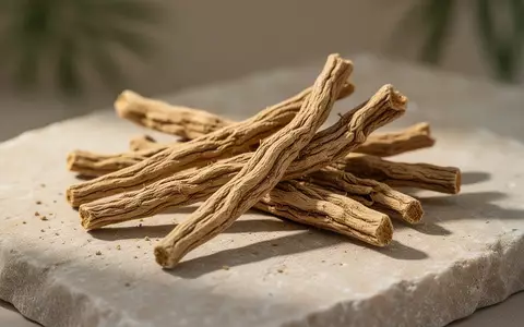 Getrocknete Ashwagandha-Wurzeln auf einem hellen Steinuntergrund in natürlichem Licht. - Foto: über boerse-global.de