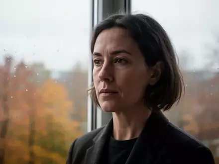 Eine Person steht an einem Fenster an einem bewölkten Herbsttag, während das Tageslicht ihr Gesicht sanft beleuchtet. - Foto: über boerse-global.de