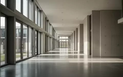 Moderner, leerer Flur in einem Behördengebäude mit einfallendem Tageslicht. - Foto: über boerse-global.de