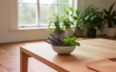 Ein heller, minimalistischer Raum mit frischen Kräutern und Heilpflanzen in einer Schale, der eine ruhige Atmosphäre vermittelt. - Foto: über boerse-global.de