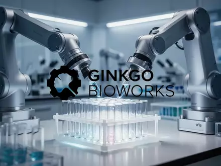 Hochmodernes, automatisiertes Biotechnologie-Labor mit Roboterarmen und leuchtenden Glasphiolen. - Foto: über boerse-global.de