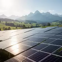Weitläufige Photovoltaik-Freiflächenanlage in einer hügeligen österreichischen Landschaft unter blauem Himmel. - Foto: über boerse-global.de