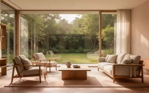 Ein heller, ruhiger Wohnraum mit natürlichem Licht und Blick in einen grünen Garten, der eine Atmosphäre der Geborgenheit vermittelt. - Foto: über boerse-global.de