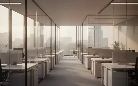 Modernes, leeres Großraumbüro mit neutralem Design und natürlichem Lichteinfall. - Foto: über boerse-global.de