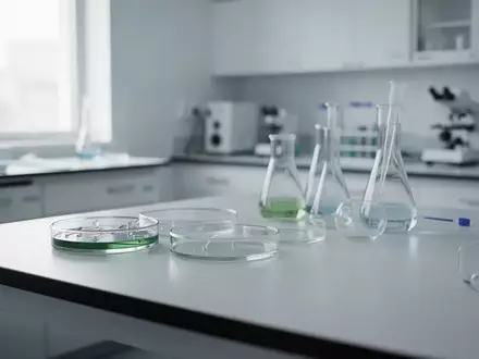 Ein steriler Labortisch mit Glasgefäßen in einer modernen Forschungsumgebung, der die medizinische Wissenschaft symbolisiert. - Foto: über boerse-global.de