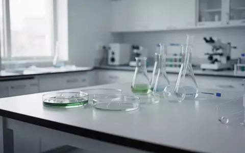 Ein steriler Labortisch mit Glasgefäßen in einer modernen Forschungsumgebung, der die medizinische Wissenschaft symbolisiert. - Foto: über boerse-global.de