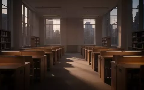 Ein leerer, ruhiger Lernbereich in einer Universitätsbibliothek mit Holztischen in der Dämmerung. - Foto: über boerse-global.de