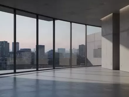 Minimalistische, moderne Architektur mit klaren Linien und weichem Licht in einem leeren Raum. - Foto: über boerse-global.de