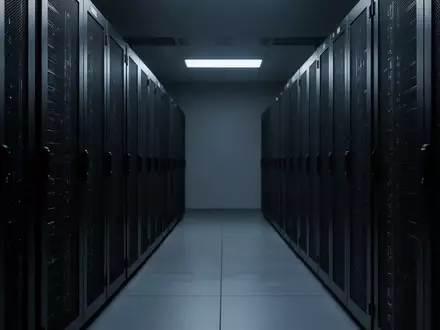Reihen dunkler, unbeschrifteter Server-Racks in einem minimalistischen, kühlen Serverraum. - Foto: über boerse-global.de