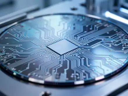 Nahaufnahme einer hochmodernen Halbleiter-Wafer-Struktur in einer sauberen Industrieumgebung. - Foto: über boerse-global.de