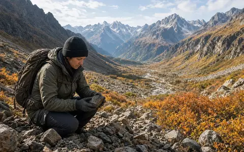 Geologe bei der Untersuchung von Gesteinsproben in einer abgelegenen Berglandschaft. - Foto: über boerse-global.de