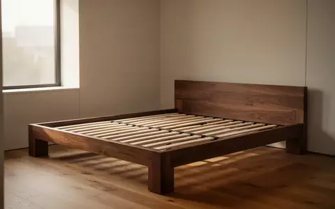 Ein minimalistisches Schlafzimmer mit einem hölzernen Bettgestell und Lattenrost in natürlichem Licht. - Foto: über boerse-global.de