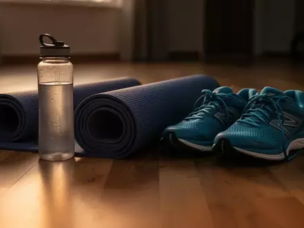 Symbolbild: Yogamatte, Trinkflasche und Laufschuhe - Foto: über boerse-global.de