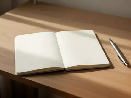 Ein leerer Schreibtisch mit einem unbeschriebenen Notizbuch und einem Stift in natürlichem Tageslicht. - Foto: über boerse-global.de