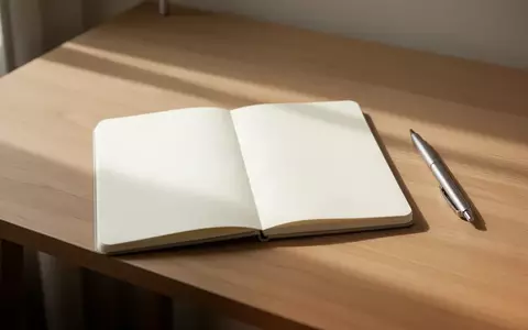 Ein leerer Schreibtisch mit einem unbeschriebenen Notizbuch und einem Stift in natürlichem Tageslicht. - Foto: über boerse-global.de