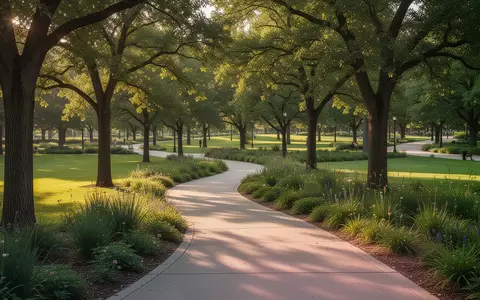 Ein sonniger, begrünter Parkweg in einer öffentlichen Grünanlage ohne Personen. - Foto: über boerse-global.de