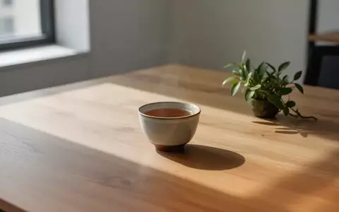 Ein minimalistischer, sonnendurchfluteter Arbeitsplatz mit einer Teetasse und einer kleinen Pflanze als Symbol für Entspannung. - Foto: über boerse-global.de