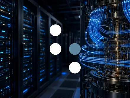 Abstrakte Darstellung von Quantencomputing-Technologie in einem dunklen, technologisch geprägten Serverraum. - Foto: über boerse-global.de