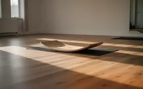 Ein minimalistisches Trainingsstudio mit einem hölzernen Balance-Board auf einer Matte in hellem, natürlichem Licht. - Foto: über boerse-global.de