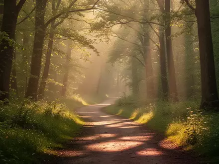 Ein sonniger Pfad in einem Wald, der den Weg zu einem gesunden und bewussten Lebensstil symbolisiert. - Foto: ĂĽber boerse-global.de