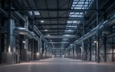 Ein weites, modernes Industriegebäude mit metallischen Lüftungsschächten und Stahlträgern in gedimmtem Licht. - Foto: über boerse-global.de