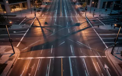 Eine leere, modern gestaltete Straßenkreuzung bei Dämmerung mit klaren Fahrbahnmarkierungen und atmosphärischer Beleuchtung. - Foto: über boerse-global.de
