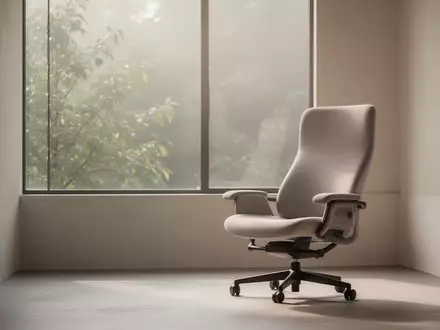 Ein ruhiger, minimalistischer Raum mit einem leeren ergonomischen Stuhl vor einem Fenster, durch das sanftes Tageslicht fällt. - Foto: über boerse-global.de