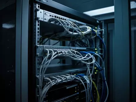 Ein minimalistischer Serverschrank in einem klimatisierten Raum mit geordneter Verkabelung bei kühlem Licht. - Foto: über boerse-global.de