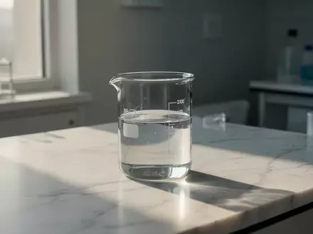 Ein minimalistisches Labor-Ambiente mit einem Glasgefäß auf einer weißen Marmoroberfläche bei natürlichem Licht. - Foto: über boerse-global.de