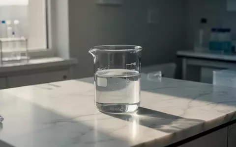 Ein minimalistisches Labor-Ambiente mit einem Glasgefäß auf einer weißen Marmoroberfläche bei natürlichem Licht. - Foto: über boerse-global.de
