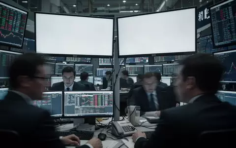 Börsensaal in Shanghai mit verschwommenen Investoren vor leeren Bildschirmen. - Foto: über boerse-global.de