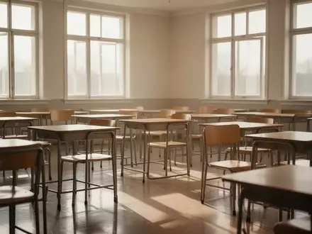 Ein leerer, sonnendurchfluteter Klassenraum mit Holzmöbeln und einer ruhigen, einladenden Atmosphäre. - Foto: über boerse-global.de