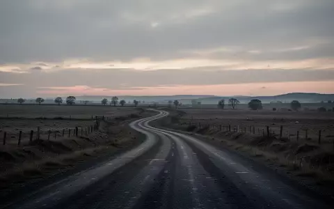 Eine einsame Landstraße, die sich durch eine weite, ländliche Landschaft unter einem bewölkten Abendhimmel schlängelt. - Foto: über boerse-global.de