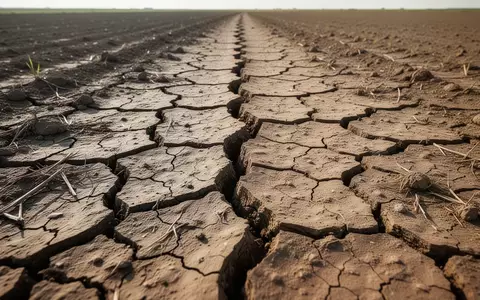 Nahaufnahme von trockenem, rissigem Ackerboden auf einem weitläufigen Feld bei Tageslicht. - Foto: über boerse-global.de