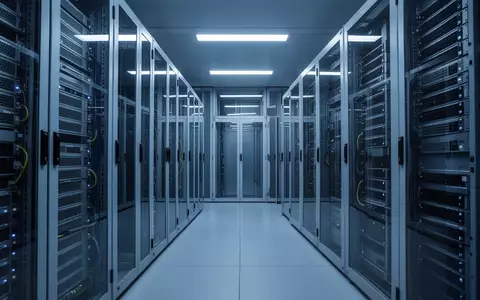 Modernes Rechenzentrum mit modularen Metall-Serverracks in kühlem, blauem Licht. - Foto: über boerse-global.de