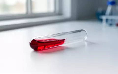 Ein medizinisches Reagenzglas mit Blutprobe in einem sterilen Laborraum. - Foto: ĂĽber boerse-global.de
