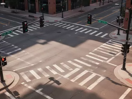 Eine städtische Straßenkreuzung in Denver bei Tageslicht, menschenleer und ohne Fahrzeuge. - Foto: über boerse-global.de