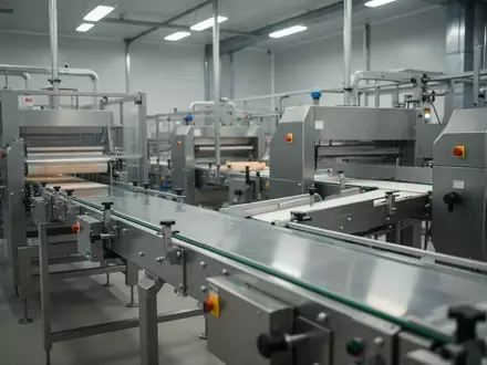 Industrielle Produktionsanlage mit Edelstahloberflächen in einer lebensmittelverarbeitenden Fabrik. - Foto: über boerse-global.de