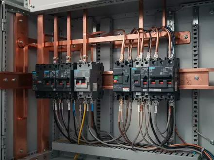 Ein sauber verkabelter Industrieschaltschrank mit Stromschienen und Schutzschaltern in einer modernen Elektroinstallation. - Foto: über boerse-global.de