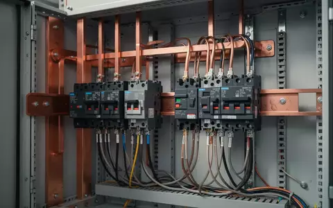 Ein sauber verkabelter Industrieschaltschrank mit Stromschienen und Schutzschaltern in einer modernen Elektroinstallation. - Foto: ĂĽber boerse-global.de