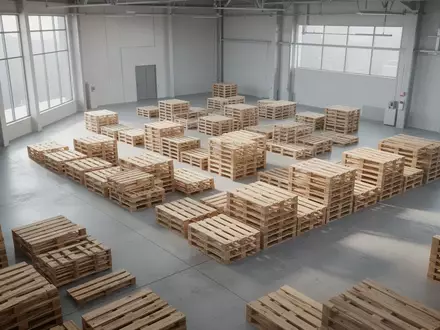 Leeres Lagerhaus mit sauberen Holzpaletten auf einem Betonboden in einer modernen Industriehalle. - Foto: über boerse-global.de