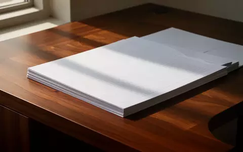 Ein minimalistischer Arbeitsplatz mit leeren, karierten Dokumenten auf einem Holztisch bei natürlichem Licht. - Foto: über boerse-global.de
