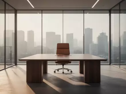 Ein leerer Konferenzraum mit einem einzelnen Stuhl an einem langen Holztisch in einem modernen Bürogebäude. - Foto: über boerse-global.de