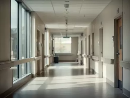 Ein leerer, modern gestalteter Krankenhausflur mit einfallendem Tageslicht. - Foto: über boerse-global.de