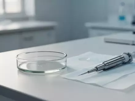 Ein steriler Labortisch mit einer Petrischale und einer Mikropipette in einer modernen klinischen Forschungsumgebung. - Foto: über boerse-global.de