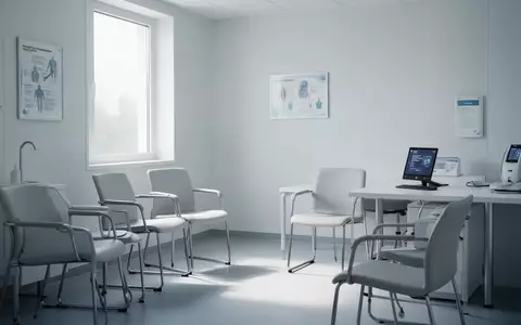 Ein heller, minimalistischer Behandlungsraum in einer Klinik mit leeren StĂŒhlen und natĂŒrlichem Lichteinfall. - Foto: ĂŒber boerse-global.de